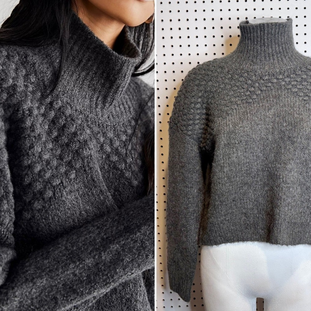 Free People |‎ Bradley Cropped Pullover Sweater in Charcoal Heather Sz. M